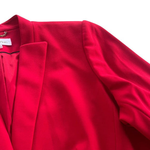 Calvin Klein Women's 24W Plus Bright Red Gold Button Front Blazer Preppy Holiday - Picture 7 of 16